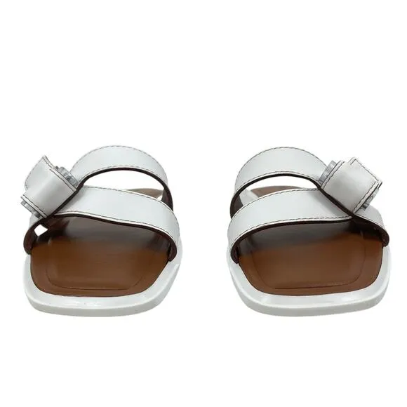 M. Gemi The Melissa Bow Calf Leather Flat Sandals White Size 36.5