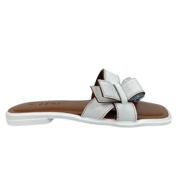 M. Gemi The Melissa Bow Calf Leather Flat Sandals White Size 36.5