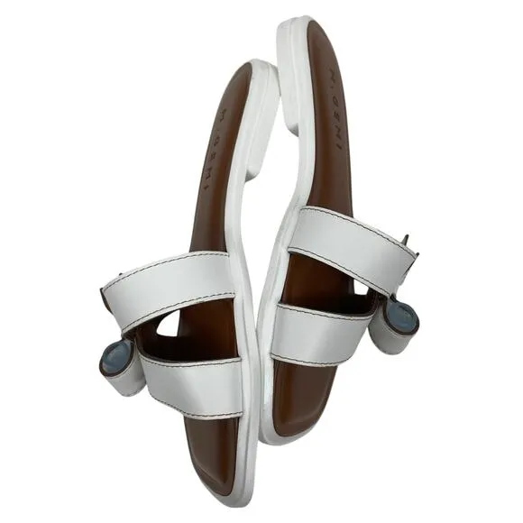 M. Gemi The Melissa Bow Calf Leather Flat Sandals White Size 36.5
