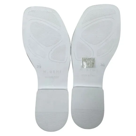 M. Gemi The Melissa Bow Calf Leather Flat Sandals White Size 36.5