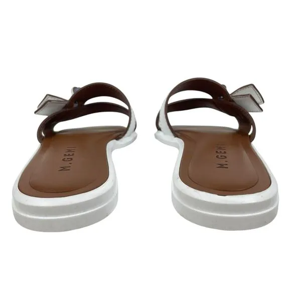 M. Gemi The Melissa Bow Calf Leather Flat Sandals White Size 36.5