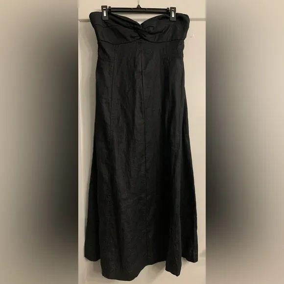 Madewell 100% Linen Cutout Strapless Black Midi Dress size 8 NWT