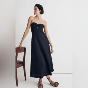 Madewell 100% Linen Cutout Strapless Black Midi Dress size 8 NWT