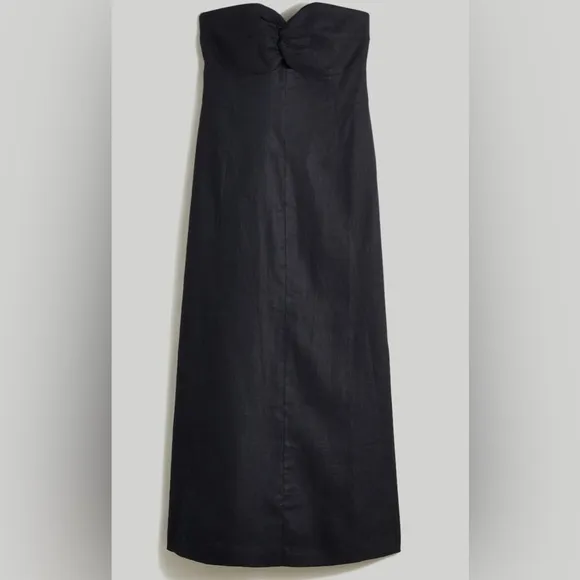 Madewell 100% Linen Cutout Strapless Black Midi Dress size 8 NWT