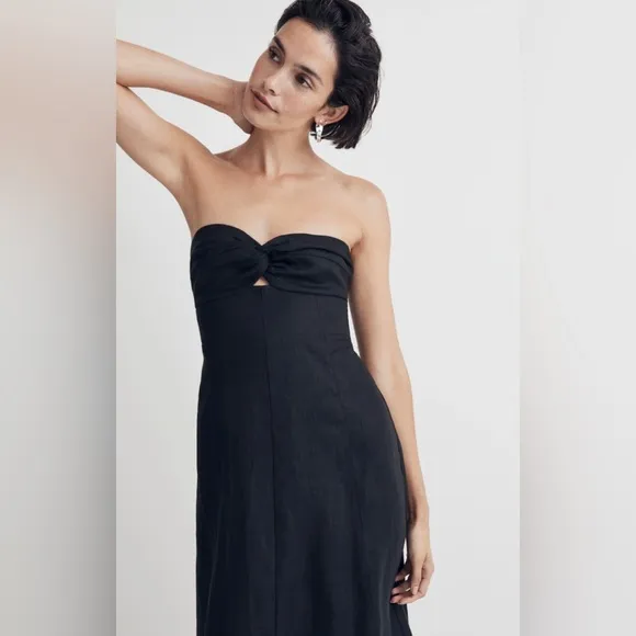 Madewell 100% Linen Cutout Strapless Black Midi Dress size 8 NWT