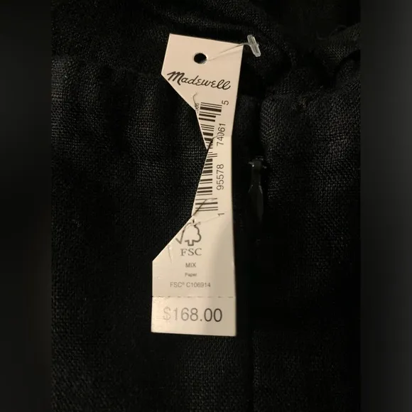 Madewell 100% Linen Cutout Strapless Black Midi Dress size 8 NWT