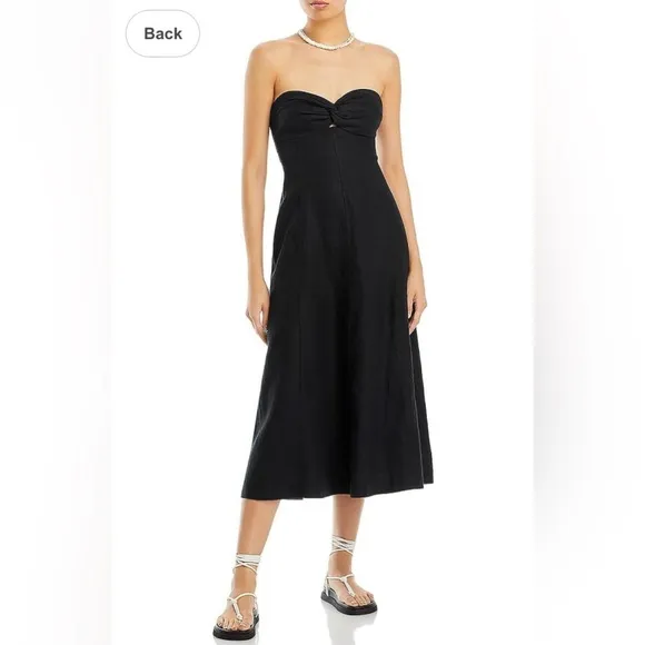 Madewell 100% Linen Cutout Strapless Black Midi Dress size 8 NWT