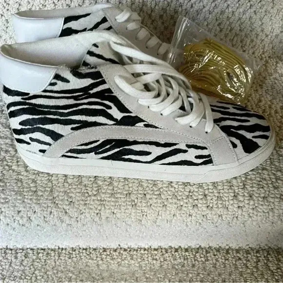 Madewell Black And White Sidewalk High-Top Sneakers in Zebra Calf Hair
