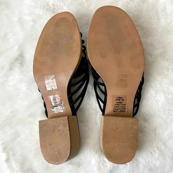 Madewell Black Leather Strappy Knot Sandals Wood Heel Size 8