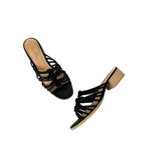 Madewell Black Leather Strappy Knot Sandals Wood Heel Size 8