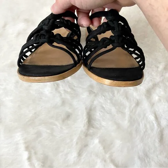 Madewell Black Leather Strappy Knot Sandals Wood Heel Size 8