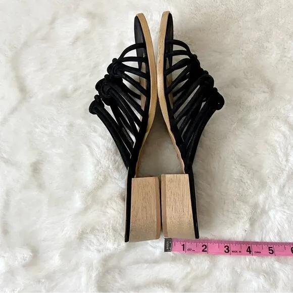 Madewell Black Leather Strappy Knot Sandals Wood Heel Size 8