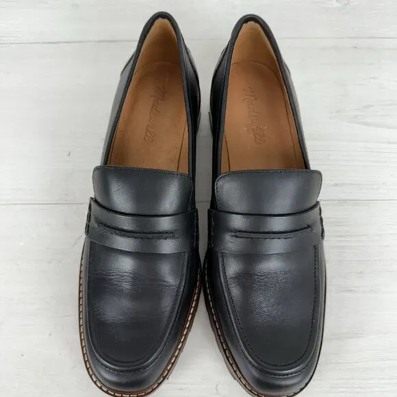Madewell Corinne Lugsole Loafers Women 8.5 Black Leather Classic Chunky Preppy