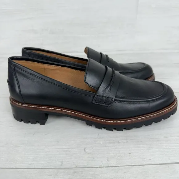 Madewell Corinne Lugsole Loafers Women 8.5 Black Leather Classic Chunky Preppy