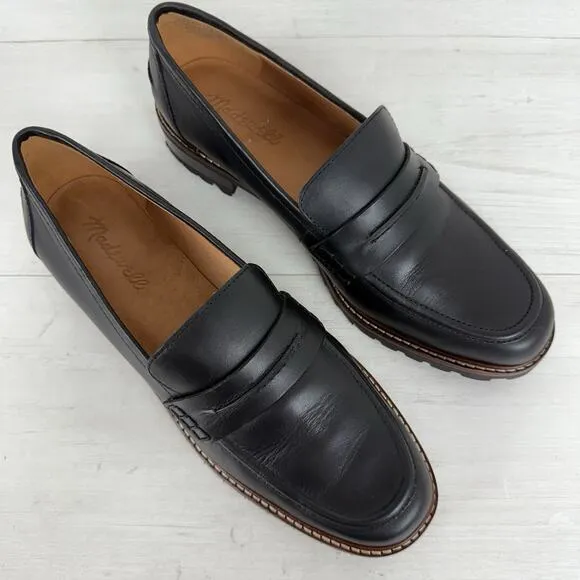 Madewell Corinne Lugsole Loafers Women 8.5 Black Leather Classic Chunky Preppy