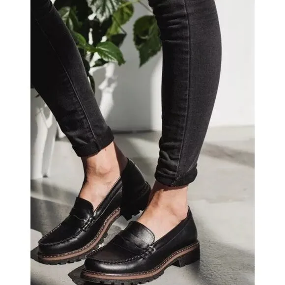 Madewell Corinne Lugsole Loafers Women 8.5 Black Leather Classic Chunky Preppy