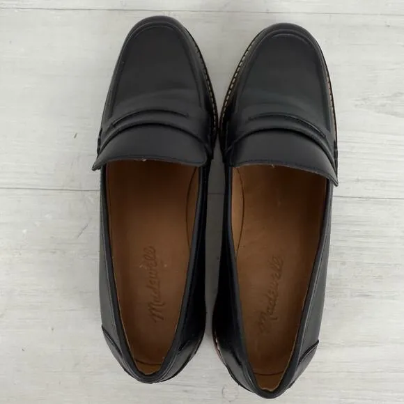 Madewell Corinne Lugsole Loafers Women 8.5 Black Leather Classic Chunky Preppy