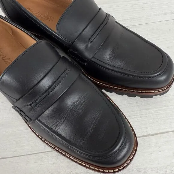 Madewell Corinne Lugsole Loafers Women 8.5 Black Leather Classic Chunky Preppy