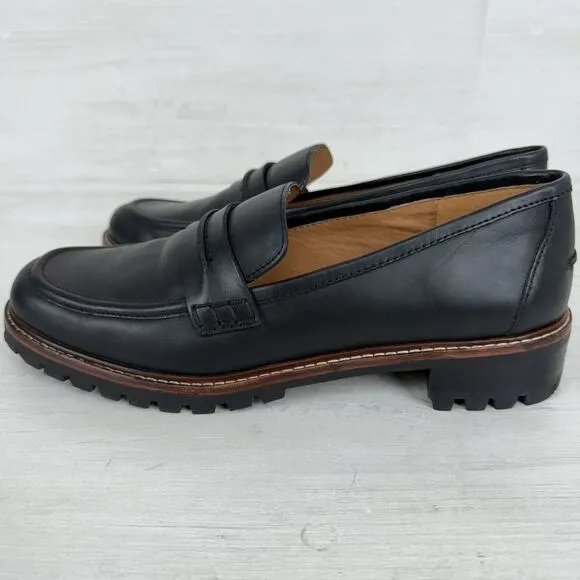 Madewell Corinne Lugsole Loafers Women 8.5 Black Leather Classic Chunky Preppy