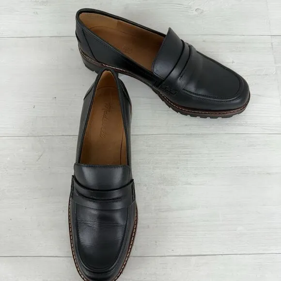 Madewell Corinne Lugsole Loafers Women 8.5 Black Leather Classic Chunky Preppy