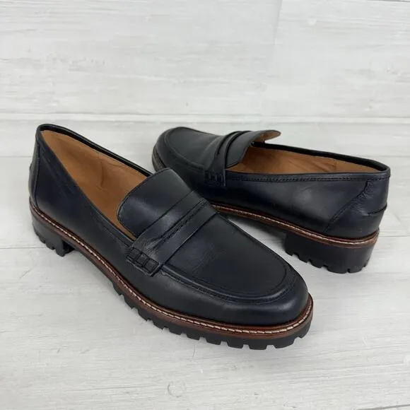 Madewell Corinne Lugsole Loafers Women 8.5 Black Leather Classic Chunky Preppy