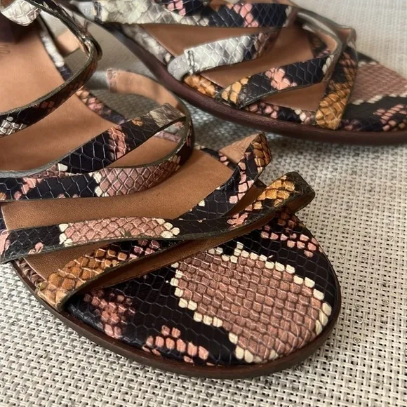 Madewell Edie Strappy Sandals Snake Skin Heels,1.5 height, size 9