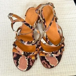 Madewell Edie Strappy Sandals Snake Skin Heels,1.5 height, size 9