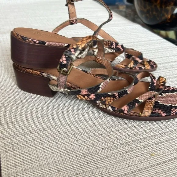 Madewell Edie Strappy Sandals Snake Skin Heels,1.5 height, size 9