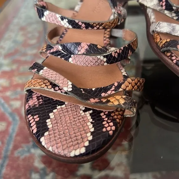 Madewell Edie Strappy Sandals Snake Skin Heels,1.5 height, size 9