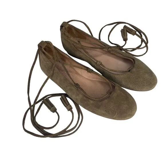 Madewell Inga Suede Lace Up Ballet Flats Light Brown Size 6.5