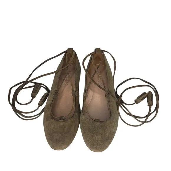 Madewell Inga Suede Lace Up Ballet Flats Light Brown Size 6.5
