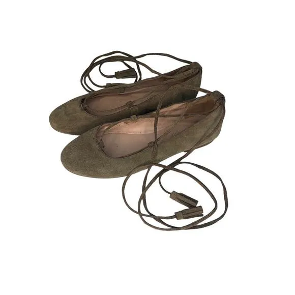 Madewell Inga Suede Lace Up Ballet Flats Light Brown Size 6.5
