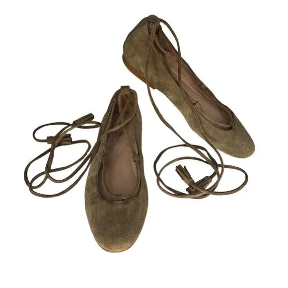 Madewell Inga Suede Lace Up Ballet Flats Light Brown Size 6.5