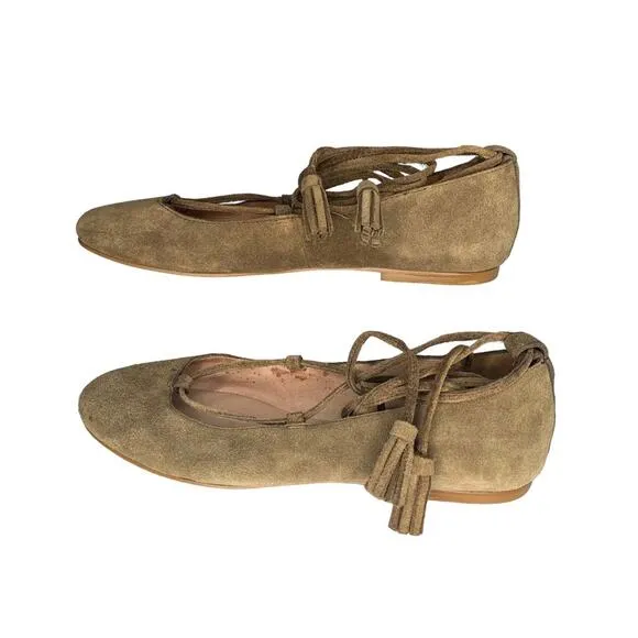 Madewell Inga Suede Lace Up Ballet Flats Light Brown Size 6.5