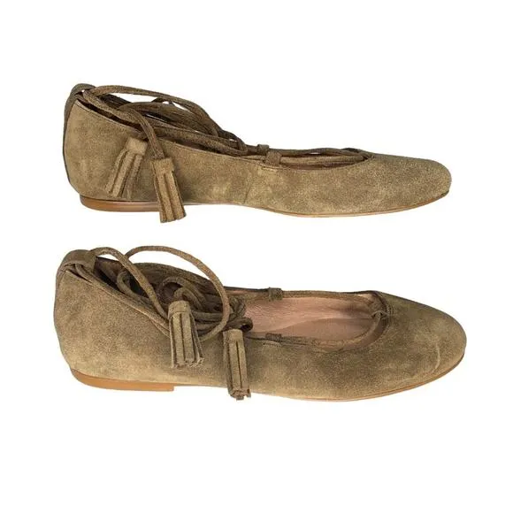 Madewell Inga Suede Lace Up Ballet Flats Light Brown Size 6.5