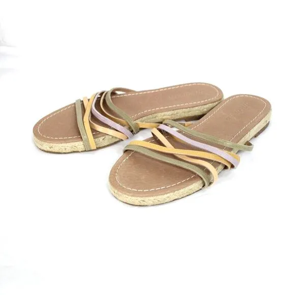 Madewell The Kathryn Espadrille Slide Sandal in Leather Size 9 NIB Multi