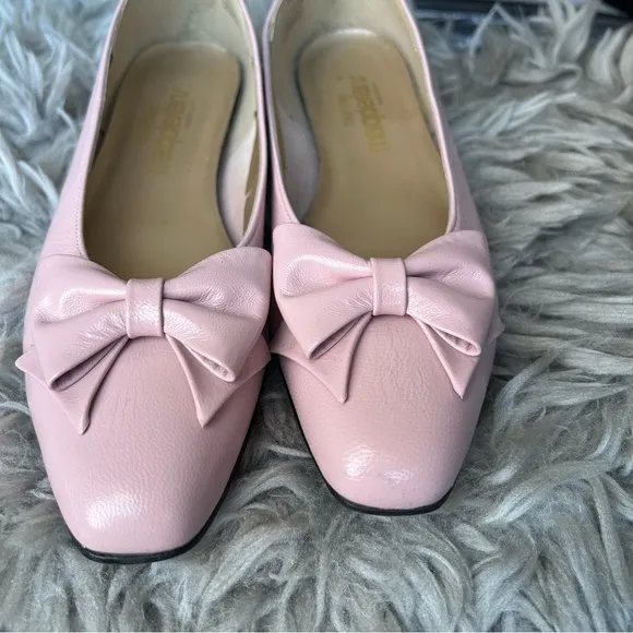Magdesians vintage coquette pink bow leather ballet flats women’s shoe size 10