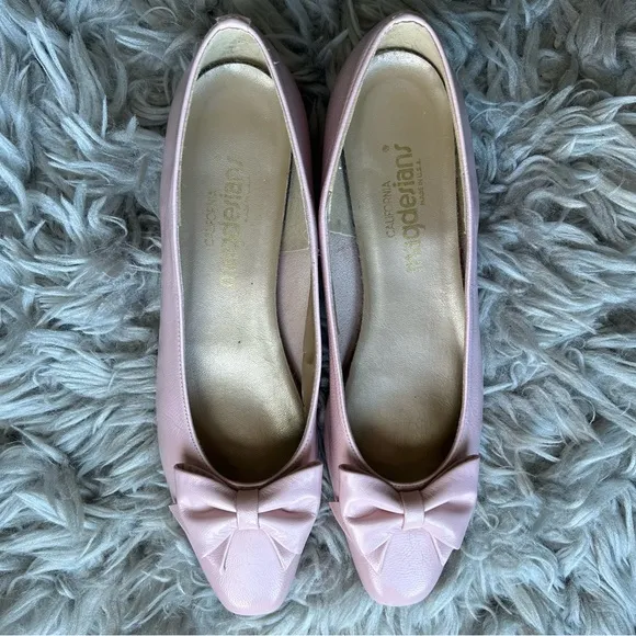 Magdesians vintage coquette pink bow leather ballet flats women’s shoe size 10