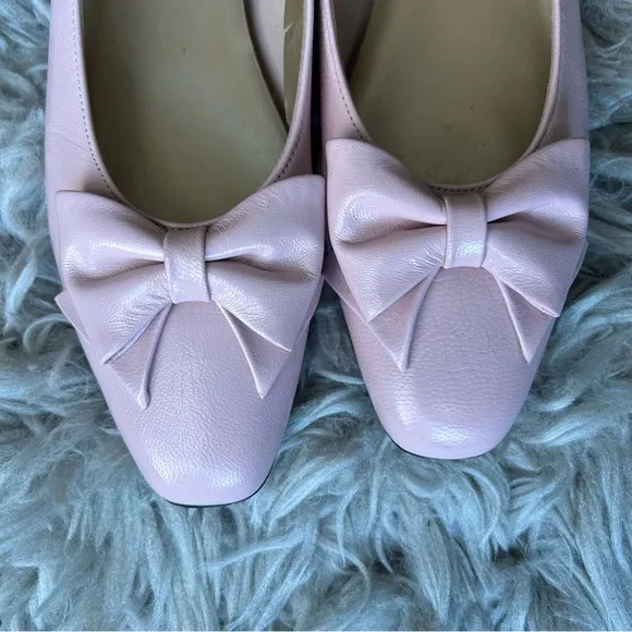 Magdesians vintage coquette pink bow leather ballet flats women’s shoe size 10