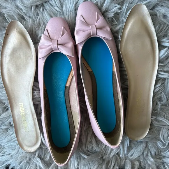 Magdesians vintage coquette pink bow leather ballet flats women’s shoe size 10