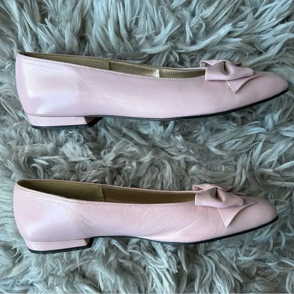 Magdesians vintage coquette pink bow leather ballet flats women’s shoe size 10