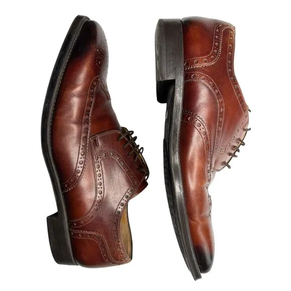 Magnanni Dress Shoes Wingtip Dark Brown Leather Lace Up Loafers Mens Size 10
