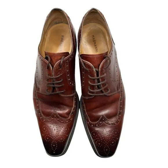 Magnanni Dress Shoes Wingtip Dark Brown Leather Lace Up Loafers Mens Size 10