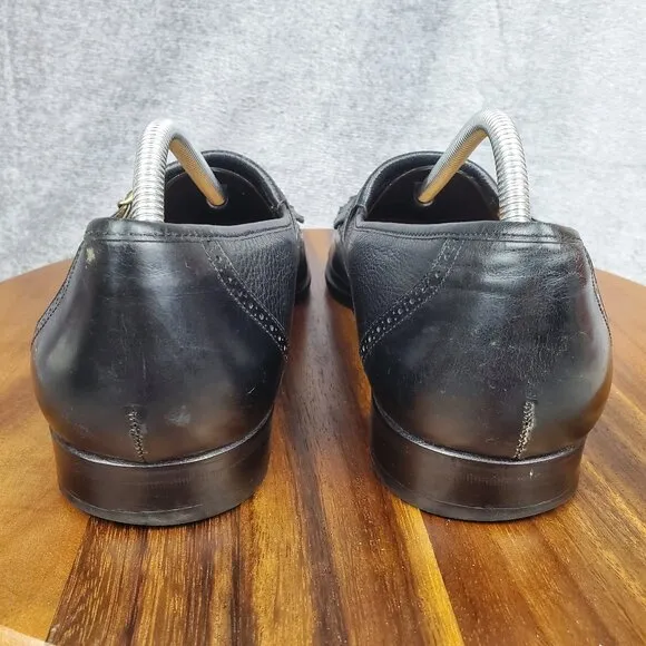 Magnanni Loafers Men's 10.5 M Black Leather Slip On Kiltie Buckle Dress Shoes