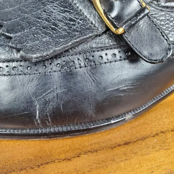 Magnanni Loafers Men's 10.5 M Black Leather Slip On Kiltie Buckle Dress Shoes