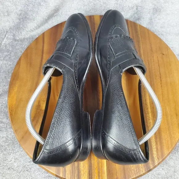 Magnanni Loafers Men's 10.5 M Black Leather Slip On Kiltie Buckle Dress Shoes