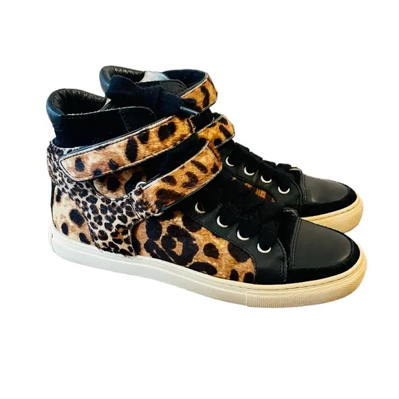 Maje High Top Leopard Print Sneakers