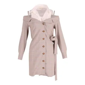 Maje Trompe-l’oeil Shirt Dress in Beige Polyester