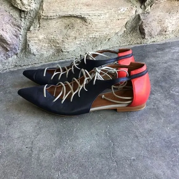 Malone Souliers Montana Two Toned Leather Lace Up Flats