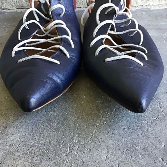 Malone Souliers Montana Two Toned Leather Lace Up Flats